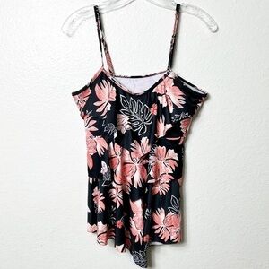 HOLIPICK FLORAL PRINT BLACK WHITE SWIMMING RUFFLE TANKINI SIZE LARGE BRAND NEW